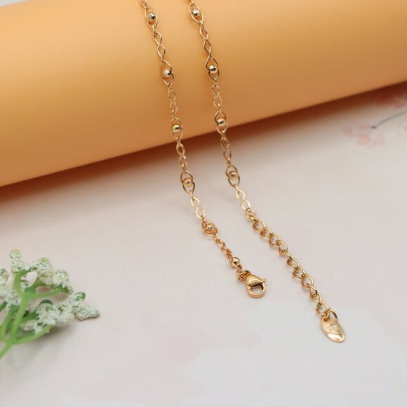 "Stylish Rose Gold Plated Chain Necklace with Beaded Accents, XPNL0150 - Picture 12 of 12